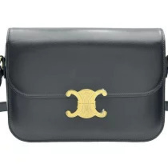 Celine Handbags - Celine Leather Triomphe Shoulder Black Bag Black